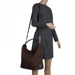 Pre Owned Givenchy Brown Canvas and Leather Large Logo Print Hobo