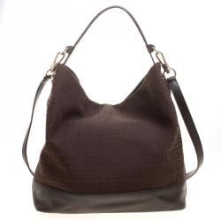 Pre Owned Givenchy Brown Canvas and Leather Large Logo Print Hobo