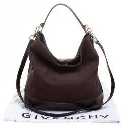 Pre Owned Givenchy Brown Canvas and Leather Large Logo Print Hobo