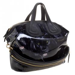 Pre Owned Givenchy Black Panther Print Patent Leather Medium Nightingale Tote
