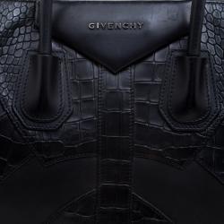 Pre Owned حقيبة جيفنشي أنتيغونا متوسطة حواف جلد نقش تمساح سوداء