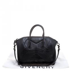 Pre Owned حقيبة جيفنشي أنتيغونا متوسطة حواف جلد نقش تمساح سوداء