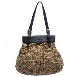 Pre Owned Givenchy Beige/Black Monogram Canvas and Leather Hobo