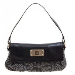 مملوكة مسبقًا حقيبة كتف جيفنشي جلد وكانفاس سوداء/ رمادية