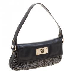 مملوكة مسبقًا حقيبة كتف جيفنشي جلد وكانفاس سوداء/ رمادية