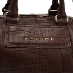 Pre Owned Givenchy Brown Croc Embossed Duffle Bag