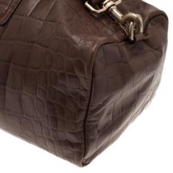 Pre Owned Givenchy Brown Croc Embossed Duffle Bag