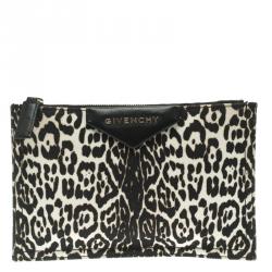 Givenchy Black/White Leopard Print Canvas Antigona Pouch