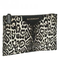 Givenchy Black/White Leopard Print Canvas Antigona Pouch