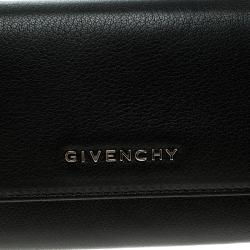 Givenchy Black Leather Pandora Long Flap Wallet