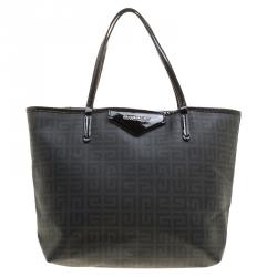 مملوكة مسبقًا Givenchy Dark Grey/Black Coated Canvas Logo Print Antigona Shopper Tote