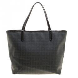 مملوكة مسبقًا Givenchy Dark Grey/Black Coated Canvas Logo Print Antigona Shopper Tote