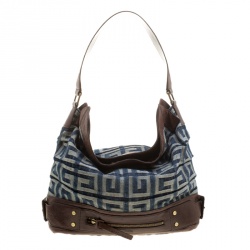 Pre Owned Givenchy Multicolor Denim and Leather Logo Print Hobo