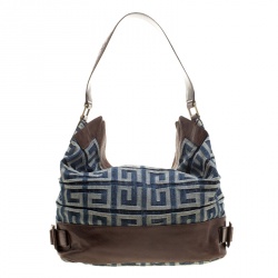 Pre Owned Givenchy Multicolor Denim and Leather Logo Print Hobo