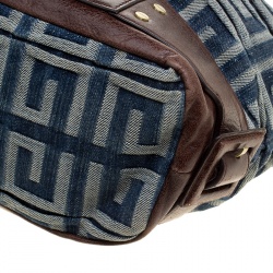 Pre Owned Givenchy Multicolor Denim and Leather Logo Print Hobo