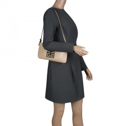 Pre Owned Givenchy Light Beige Leather Logo Shoulder bag