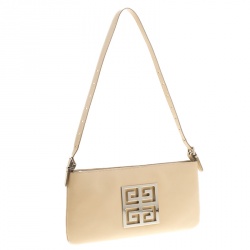 Pre Owned Givenchy Light Beige Leather Logo Shoulder bag