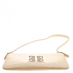 Pre Owned Givenchy Light Beige Leather Logo Shoulder bag