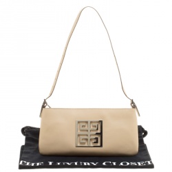 Pre Owned Givenchy Light Beige Leather Logo Shoulder bag