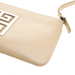 Pre Owned Givenchy Light Beige Leather Logo Shoulder bag
