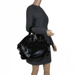 Pre Owned Givenchy Black Sequin and Patent Leather Medium Nightingale Tote