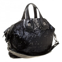 Pre Owned Givenchy Black Sequin and Patent Leather Medium Nightingale Tote