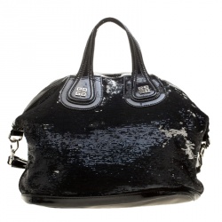 Pre Owned Givenchy Black Sequin and Patent Leather Medium Nightingale Tote