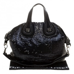 Pre Owned Givenchy Black Sequin and Patent Leather Medium Nightingale Tote