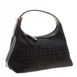 Pre Owned Givenchy Black Logo Print Canvas Hobo 