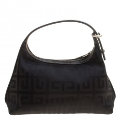 Pre Owned Givenchy Black Logo Print Canvas Hobo 