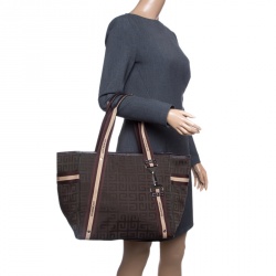 Pre Owned حقيبة يد جيفنشي جلد ونايلون شهيرة بنية/ كاكية