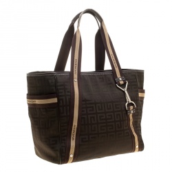 Pre Owned حقيبة يد جيفنشي جلد ونايلون شهيرة بنية/ كاكية