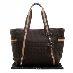 Pre Owned حقيبة يد جيفنشي جلد ونايلون شهيرة بنية/ كاكية