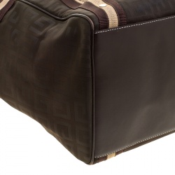 Pre Owned حقيبة يد جيفنشي جلد ونايلون شهيرة بنية/ كاكية