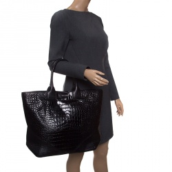 Pre Owned Givenchy Black Croc Embossed Leather Easy Tote