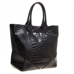 Pre Owned Givenchy Black Croc Embossed Leather Easy Tote