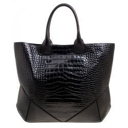 Pre Owned Givenchy Black Croc Embossed Leather Easy Tote