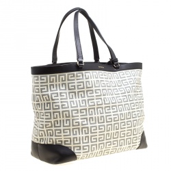 Pre Owned Givenchy Off White/Black Coated Canvas and Leather Shopper Tote