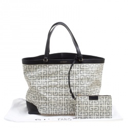 Pre Owned Givenchy Off White/Black Coated Canvas and Leather Shopper Tote