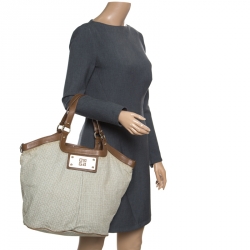 Pre Owned Givenchy Grey/Brown Signature Fabric Drawstring Tote