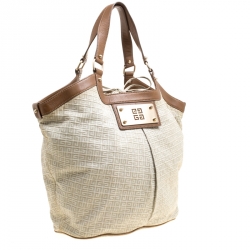 Pre Owned Givenchy Grey/Brown Signature Fabric Drawstring Tote