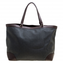 مملوكة مسبقًا حقيبة يد جيفنشي شوبر جلد وكانفاس شهيرة بنية/ رمادية