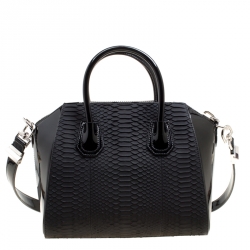 Givenchy Black Python and Patent Leather Small Antigona Top Handle Bag