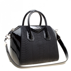 Givenchy Black Python and Patent Leather Small Antigona Top Handle Bag