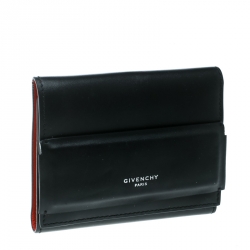 Pre Owned Givenchy Black Leather Horizon Trifold Wallet