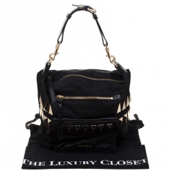 Pre Owned Givenchy Black Nylon and Leather Studded Hobo