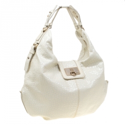 Pre Owned حقيبة جيفنشي جلد لامع منقوش بيضاء