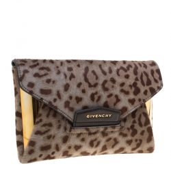 مملوكة مسبقًا Givenchy Beige Leopard Print Pony Hair Antigona Envelope Clutch Bag