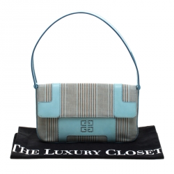 Givenchy Powder Blue Stripped Canvas and Leather Shoulder Bag