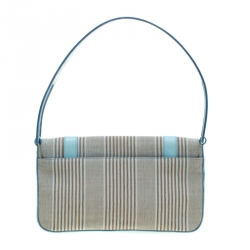 Givenchy Powder Blue Stripped Canvas and Leather Shoulder Bag